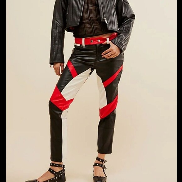 We The Free High Rise Color Block Rebel Vegan Leather Cropped Pants Size 12 - Picture 6 of 15